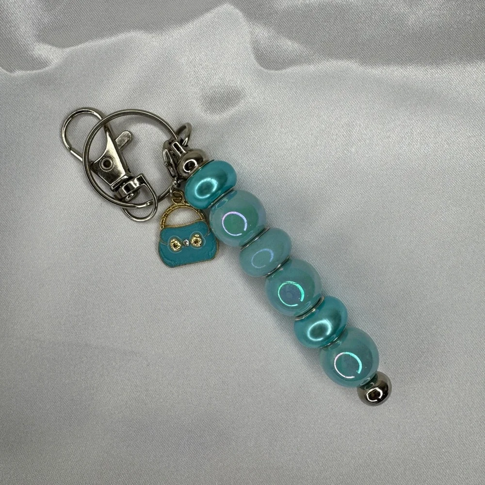 Addie’s Bagcharm Keychains Aqua Purse And Beads